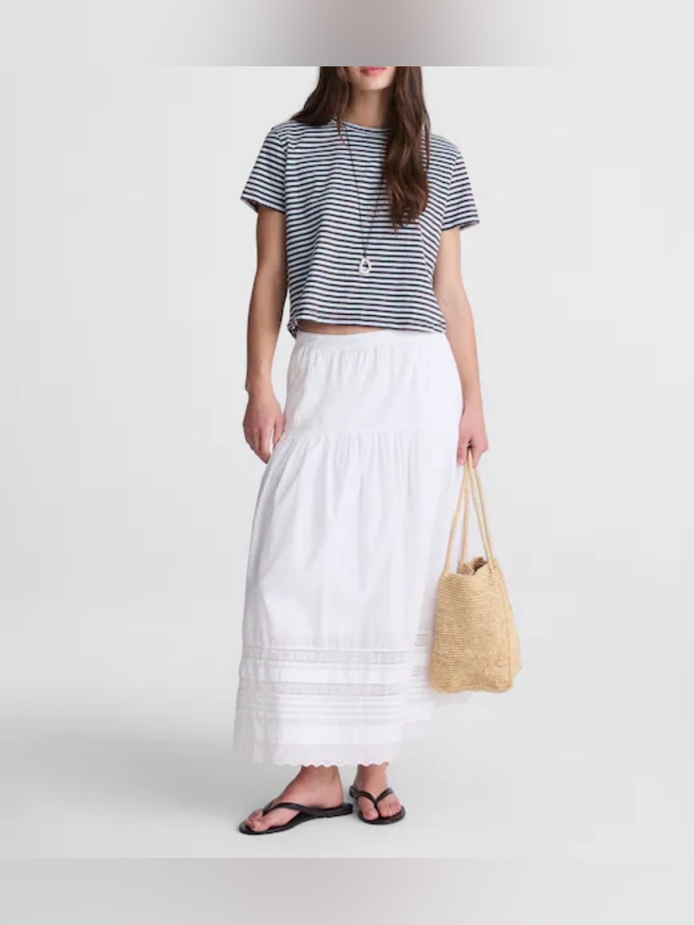 Madewell Pintucked Midi Skirt. Eyelets and lace details. XXS.NWT.